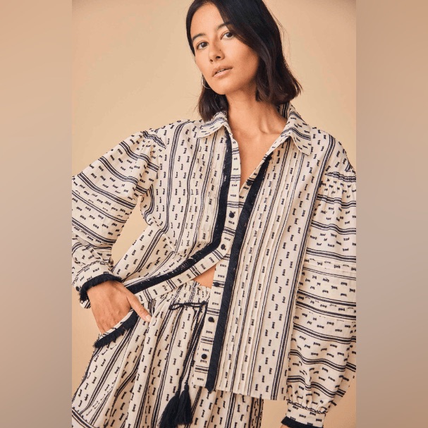 Hunter Bell Ezra Black And Cream Fringe Top